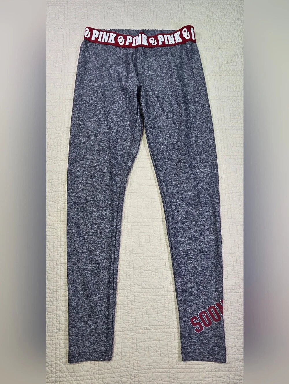PINK Victorias Secret University of Oklahoma Sooners Leggings Heather Gray Small - Picture 1 of 12